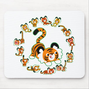 Cute Cartoon Tigers Mandala (groen) Mousepad Muismat