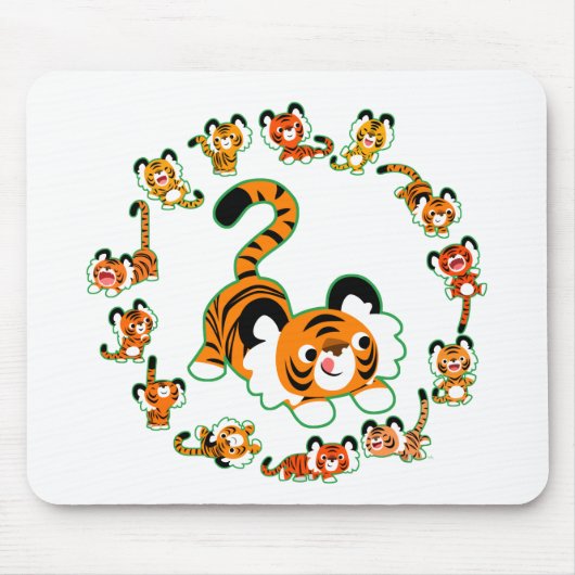 Cute Cartoon Tigers Mandala (groen) Mousepad Muismat (Voorkant)