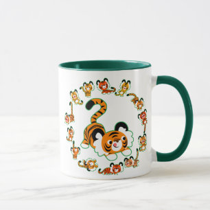 Cute Cartoon Tigers Mandala (groene) Mok