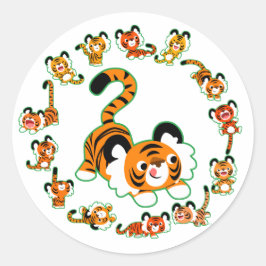 Cute Cartoon Tigers Mandala (groene) Sticker