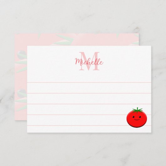 Cute Cartoon Tomato Custom Lined Monogram Notitiekaartje (Voorkant / Achterkant)