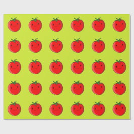 Cute Cartoon Tomato Pattern on Green Cadeaupapier