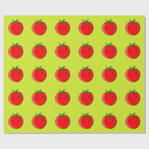 Cute Cartoon Tomato Pattern on Green Cadeaupapier