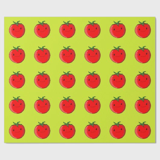Cute Cartoon Tomato Pattern on Green Cadeaupapier (Vlak)