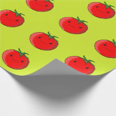 Cute Cartoon Tomato Pattern on Green Cadeaupapier (Hoek)