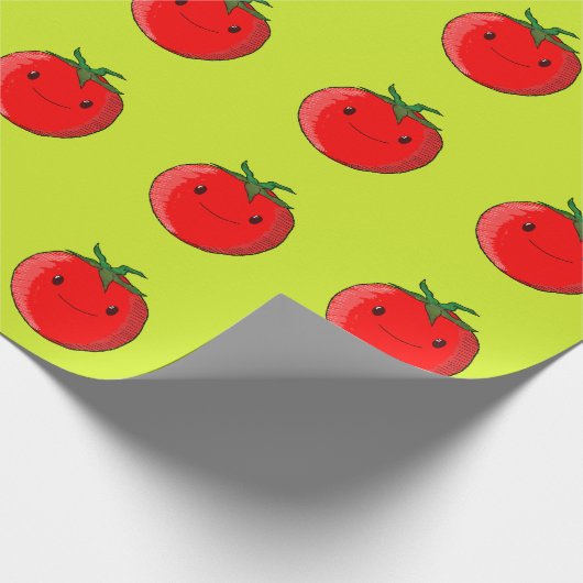 Cute Cartoon Tomato Pattern on Green Cadeaupapier (Hoek)