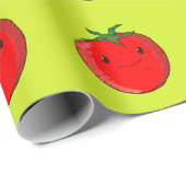 Cute Cartoon Tomato Pattern on Green Cadeaupapier (Rol Hoek)