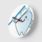 Cute Cartoon Tooth Brushing with Toothbrush Ronde Klok (Hoek)