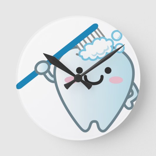 Cute Cartoon Tooth Brushing with Toothbrush Ronde Klok (Voorkant)