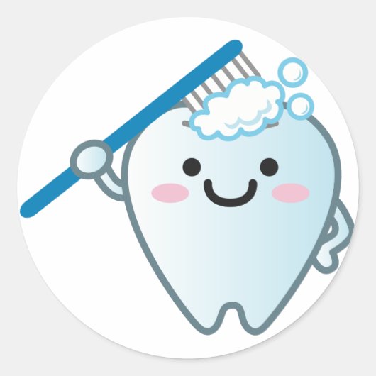 Cute Cartoon Tooth Brushing with Toothbrush Ronde Sticker (Voorkant)