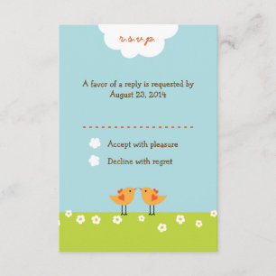 Cute Cartoon Tortelduifjes (overdag) Wedding RSVP Kaartje
