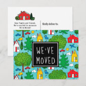 Cute Cartoon Town We hebben New Address Moving Aankondigingskaart (Voorkant / Achterkant)