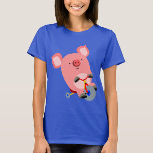 Cute Cartoon Tricycle Pig Women T-Shirt