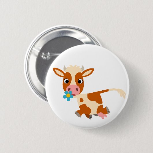 Cute Cartoon Trotting Cow Button Badge (Voorkant /achterkant)