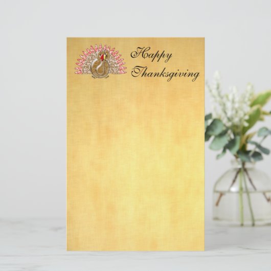 Cute Cartoon Turkey Damask Pattern Briefpapier (Staand voorkant)