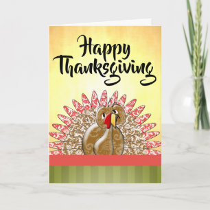 Cute Cartoon Turkey Damask Pattern Feestdagen Kaart