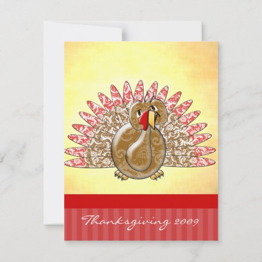 Cute Cartoon Turkey Damask Pattern Kaart (Achterkant)