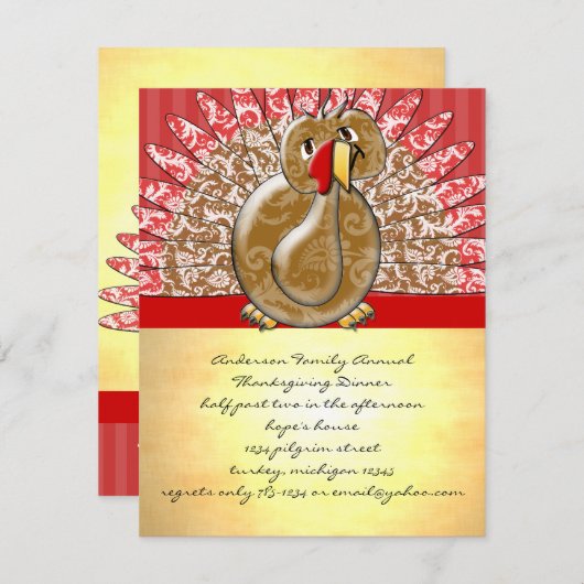 Cute Cartoon Turkey Damask Pattern Kaart (Voorkant / Achterkant)