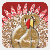 Cute Cartoon Turkey Damask Pattern Vierkante Sticker (Voorkant)