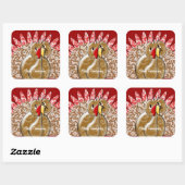 Cute Cartoon Turkey Damask Pattern Vierkante Sticker (Vel)