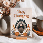 Cute Cartoon Turkey Fall Foliage Thanksgiving Briefkaart