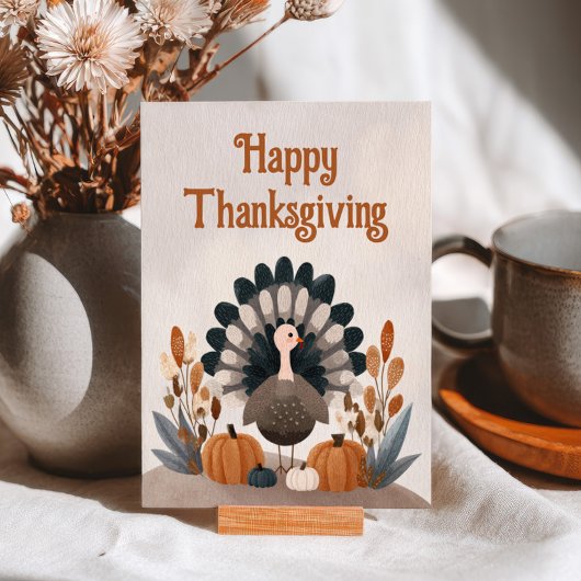 Cute Cartoon Turkey Fall Foliage Thanksgiving Briefkaart