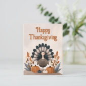 Cute Cartoon Turkey Fall Foliage Thanksgiving Briefkaart (Staand voorkant)