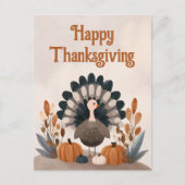 Cute Cartoon Turkey Fall Foliage Thanksgiving Briefkaart (Voorkant)