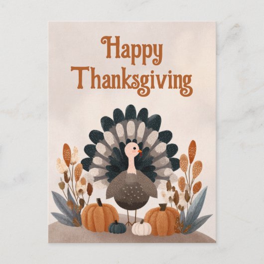 Cute Cartoon Turkey Fall Foliage Thanksgiving Briefkaart (Voorkant)