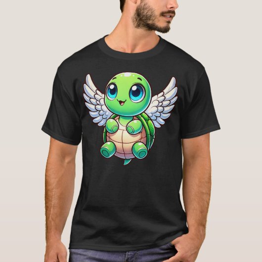 Cute Cartoon Turtle Angel with Wings T-shirt (Voorkant)