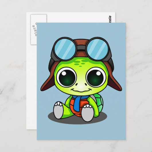 Cute Cartoon Turtle in Aviator Pet Briefkaart (Voorkant / Achterkant)