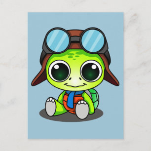 Cute Cartoon Turtle in Aviator Pet Briefkaart