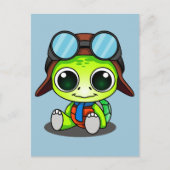 Cute Cartoon Turtle in Aviator Pet Briefkaart (Voorkant)