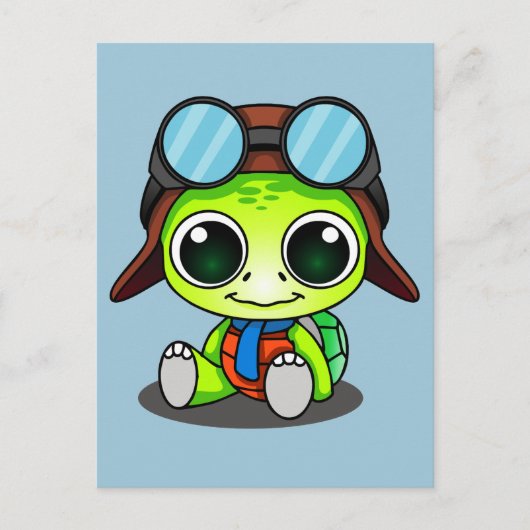 Cute Cartoon Turtle in Aviator Pet Briefkaart (Voorkant)
