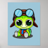 Cute Cartoon Turtle in Aviator Pet Poster (Voorkant)