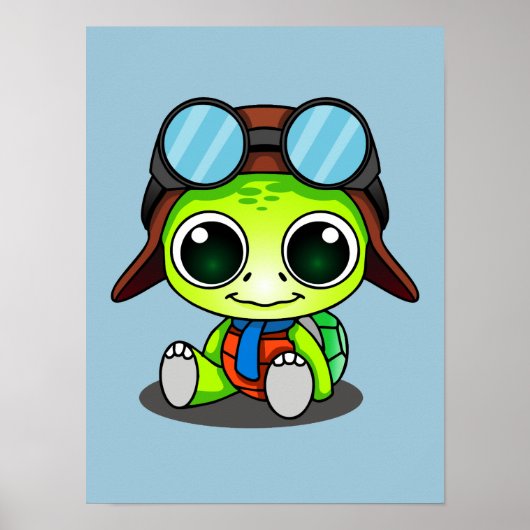 Cute Cartoon Turtle in Aviator Pet Poster (Voorkant)