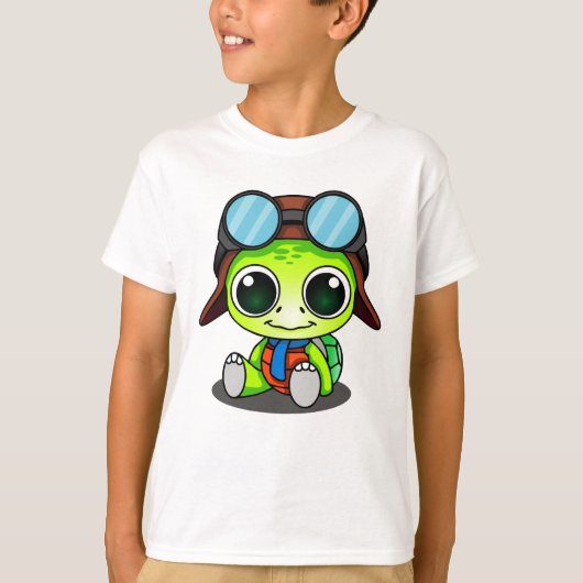 Cute Cartoon Turtle in Aviator Pet T-shirt (Voorkant)