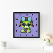 Cute Cartoon Turtle in Aviator Pet Vierkante Klok (Huis)
