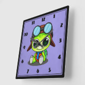 Cute Cartoon Turtle in Aviator Pet Vierkante Klok (Hoek)