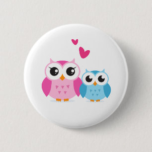 Cute cartoon uil met hart ronde button 5,7 cm