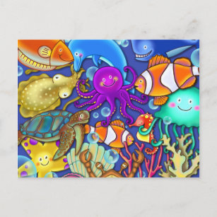 Cute Cartoon Underwater Coral Reef Zee Life World Briefkaart