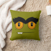 Cute Cartoon Unibrow Monster Face in Olive Green Kussen (Deken)
