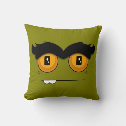 Cute Cartoon Unibrow Monster Face in Olive Green Kussen (Voorkant)