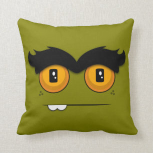 Cute Cartoon Unibrow Monster Face in Olive Green Kussen