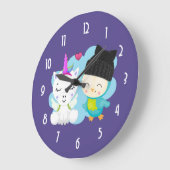 Cute Cartoon Unicorn & Bird Pals Grote Klok (Hoek)