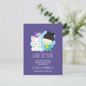 Cute Cartoon Unicorn & Bird Save the Date Briefkaart (Staand voorkant)