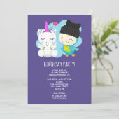 Cute Cartoon Unicorn & Birdie Birthday Kaart (Staand voorkant)