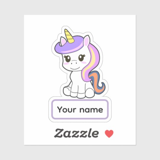 Cute cartoon Unicorn Childrens Name Vinyl Sticker (Vel)
