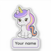 Cute cartoon Unicorn Childrens Name Vinyl Sticker (Voorkant)