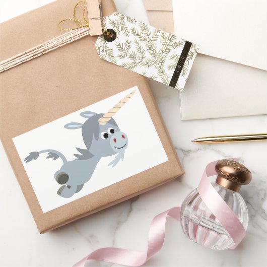 Cute Cartoon Unicorn in a Haast Sticker (Geschenken)